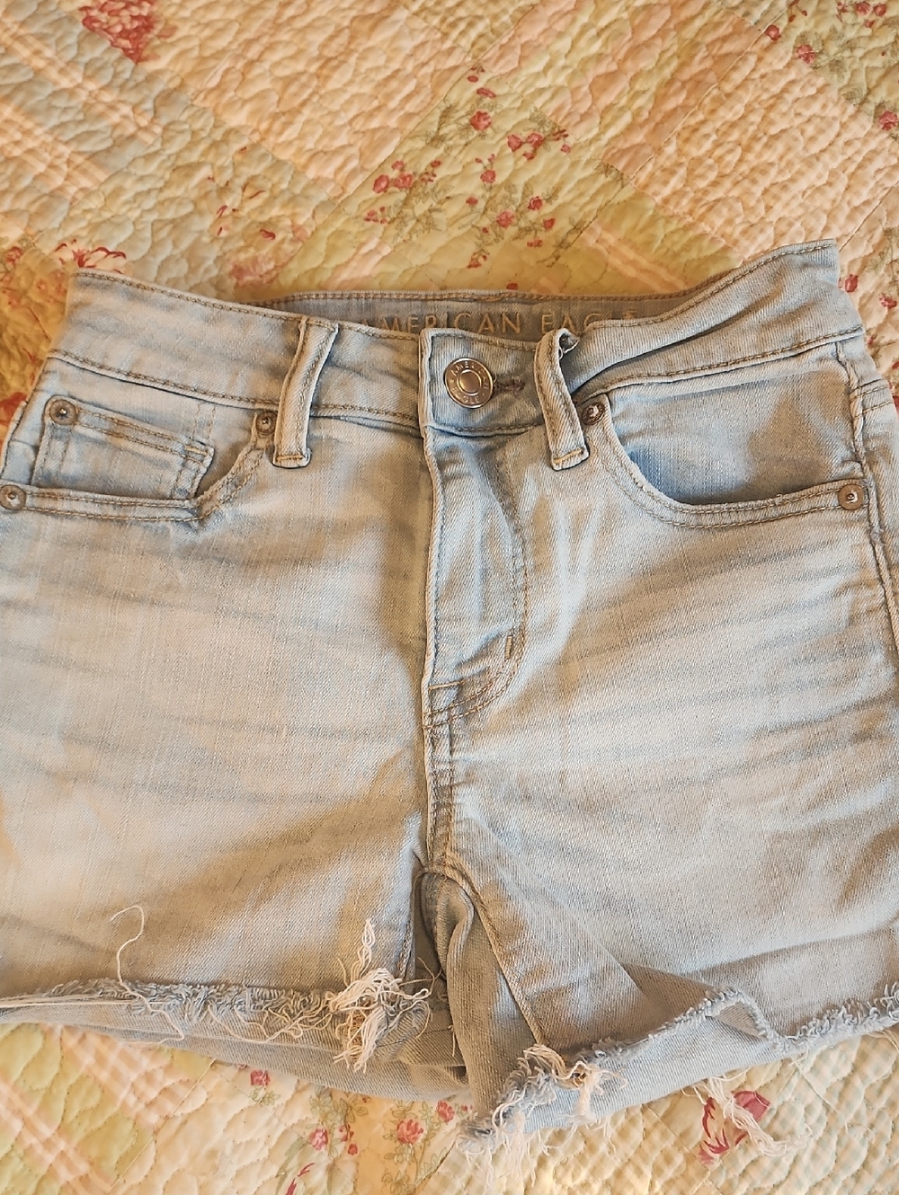 American Eagle Light Blue Denim Waistband Detail